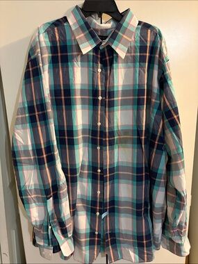 Men's Plaid Button-Down Shirt in Blue & Teal